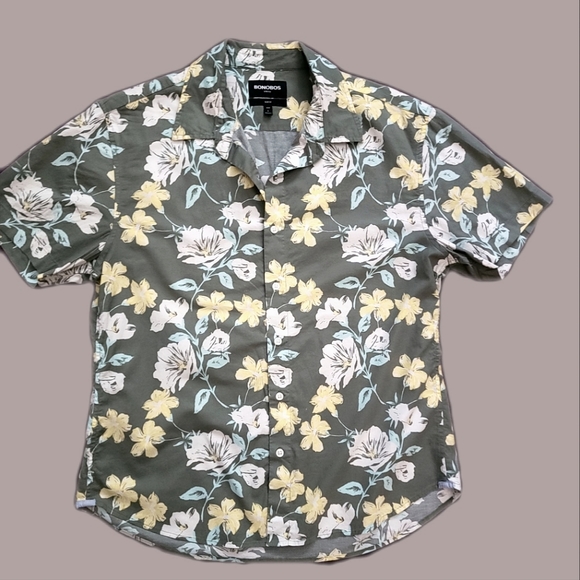 Stretch, slim fit, short sleeve, moss/floral cotton button down by Bonobos - Picture 3 of 4